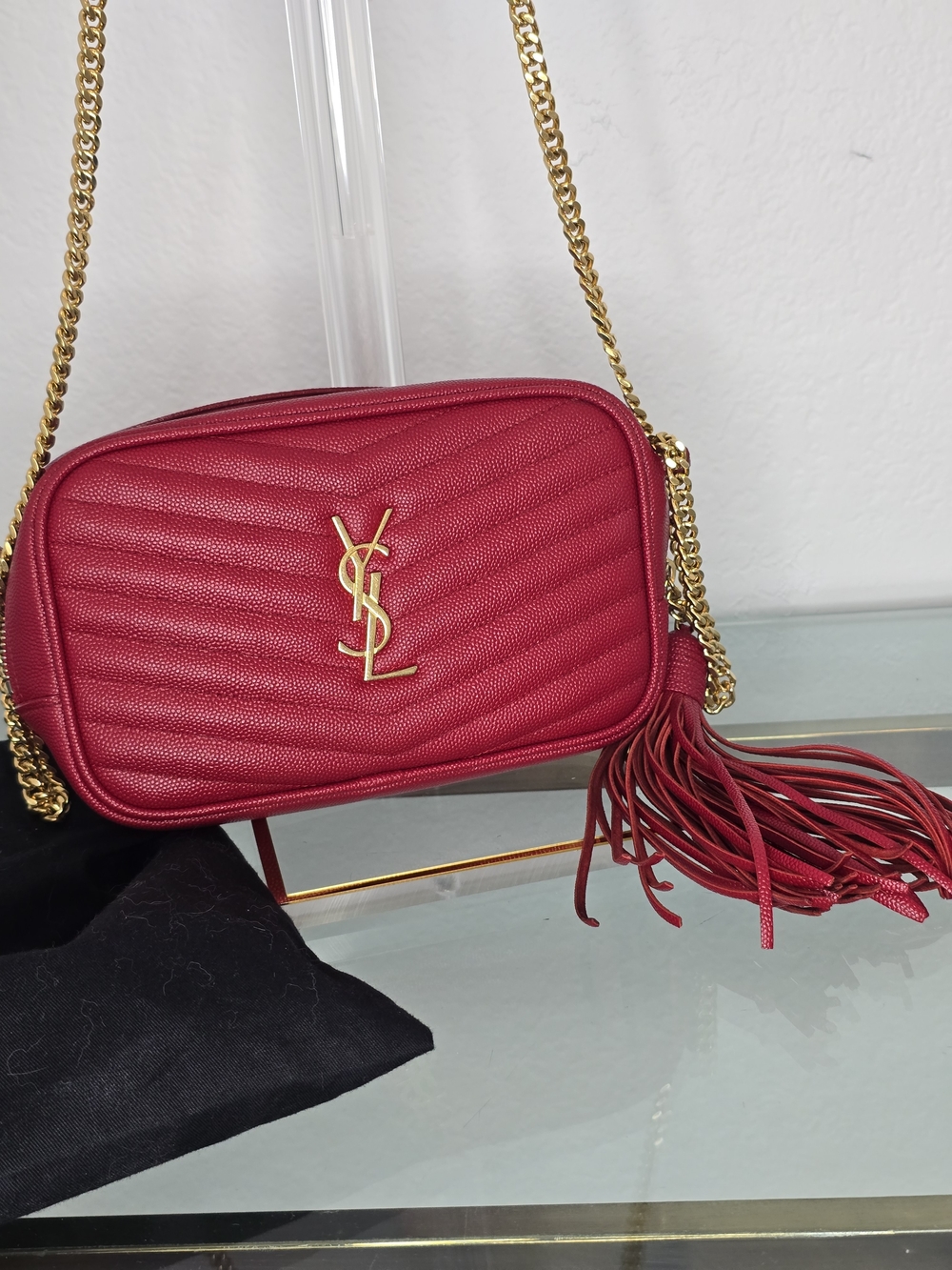 Saint Laurent Red Quilted Camera Bag with Tassel